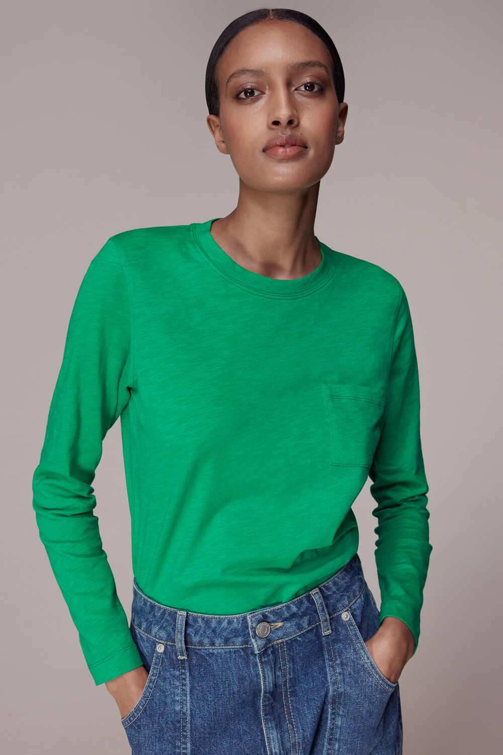 Green Crew Neck Pocket Top